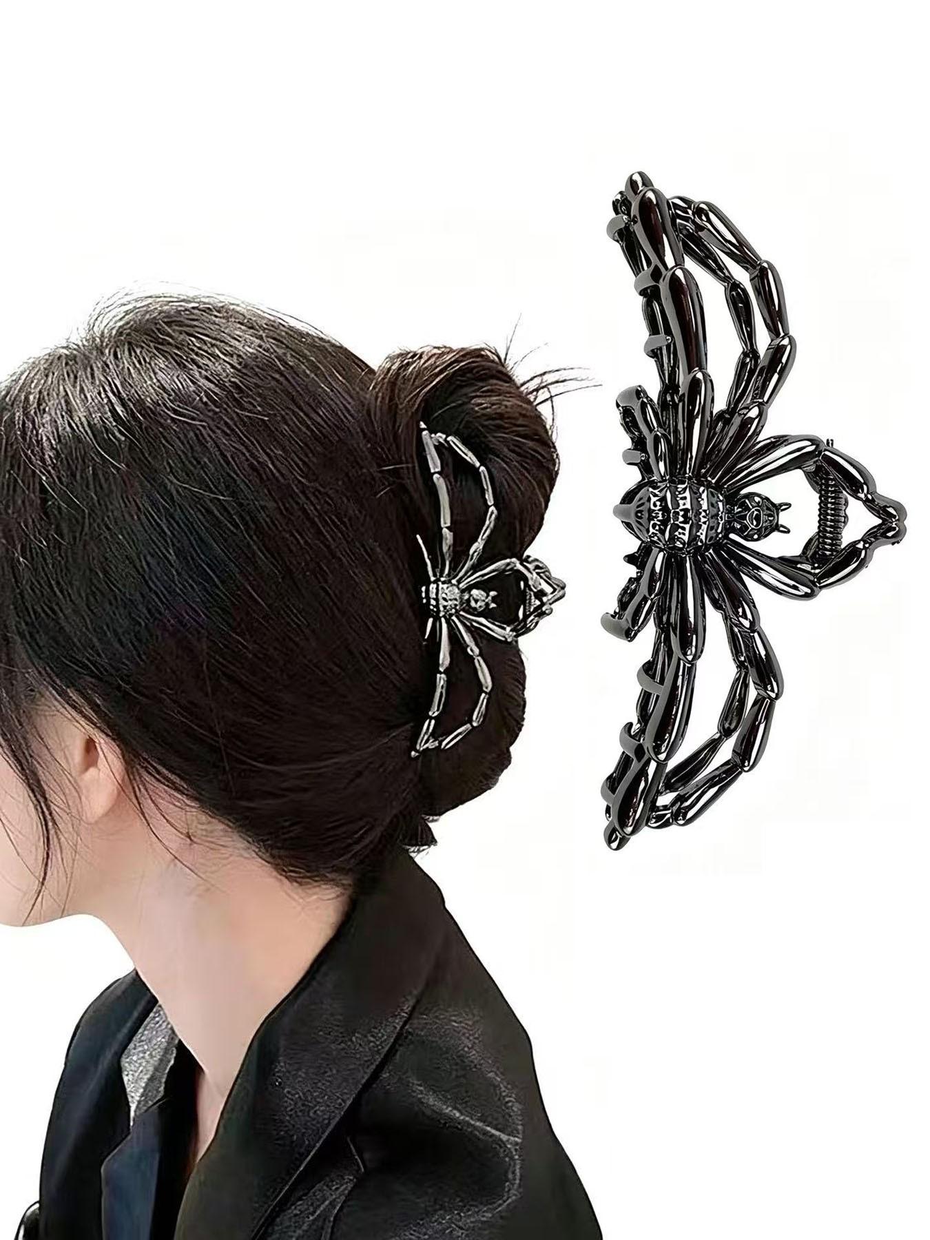Spider Metal Hair Clip, 1pcs Gunmetal Spider Hair Claw Clip, Punk & Y2K-Style Hair Accessories, Decorative Hair Clips for Thin Hair