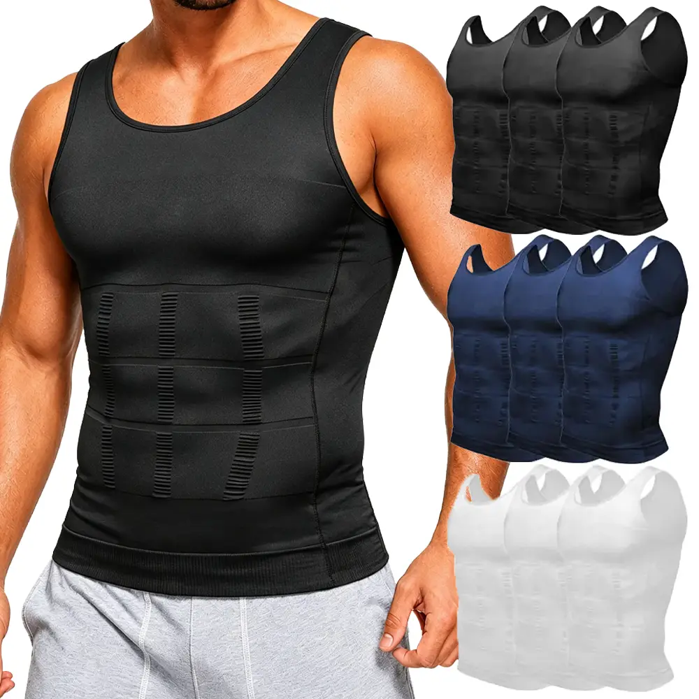 1/2 Pack Men Compression Tank Top, Sleeveless Body Shaper Undershirt, Tummy Control Slimming Vest, Breathable Workout Shapewear Faja Para Hombre