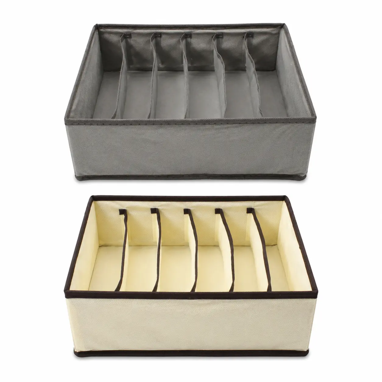 Non-Woven Fabric Drawer Storage Organizer Box with Bound Edges - 6-Compartment Divider Bin (30x30x10 cm) for Dresser Closet, Socks & Small Accessories, Randomly Shipped in 2 Light Beige-Tone Options