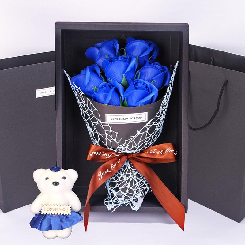 Realistic Flower Gift Box Set, Lifelike Artificial Flower, 7-Rose Bouquet with Bear Design, Creative Gift Idea for Valentine's Day, Mother's Day & Christmas