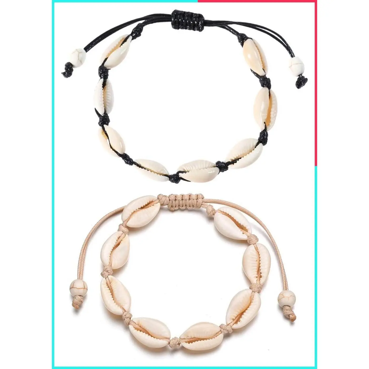 2 Pcs Handmade Bohemian Natural Cowrie Shell Anklets, Seashell Ankle Bracelets Boho Beaded Hawaii Foot Jewelry