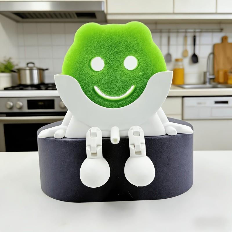 Cute Fun Drainage Smile Sponge Holder with Draining Holes, 3D Printed Dish Sponge Rack, Kitchen Sink Countertop Organizer, Home Cleaning Tool Stand