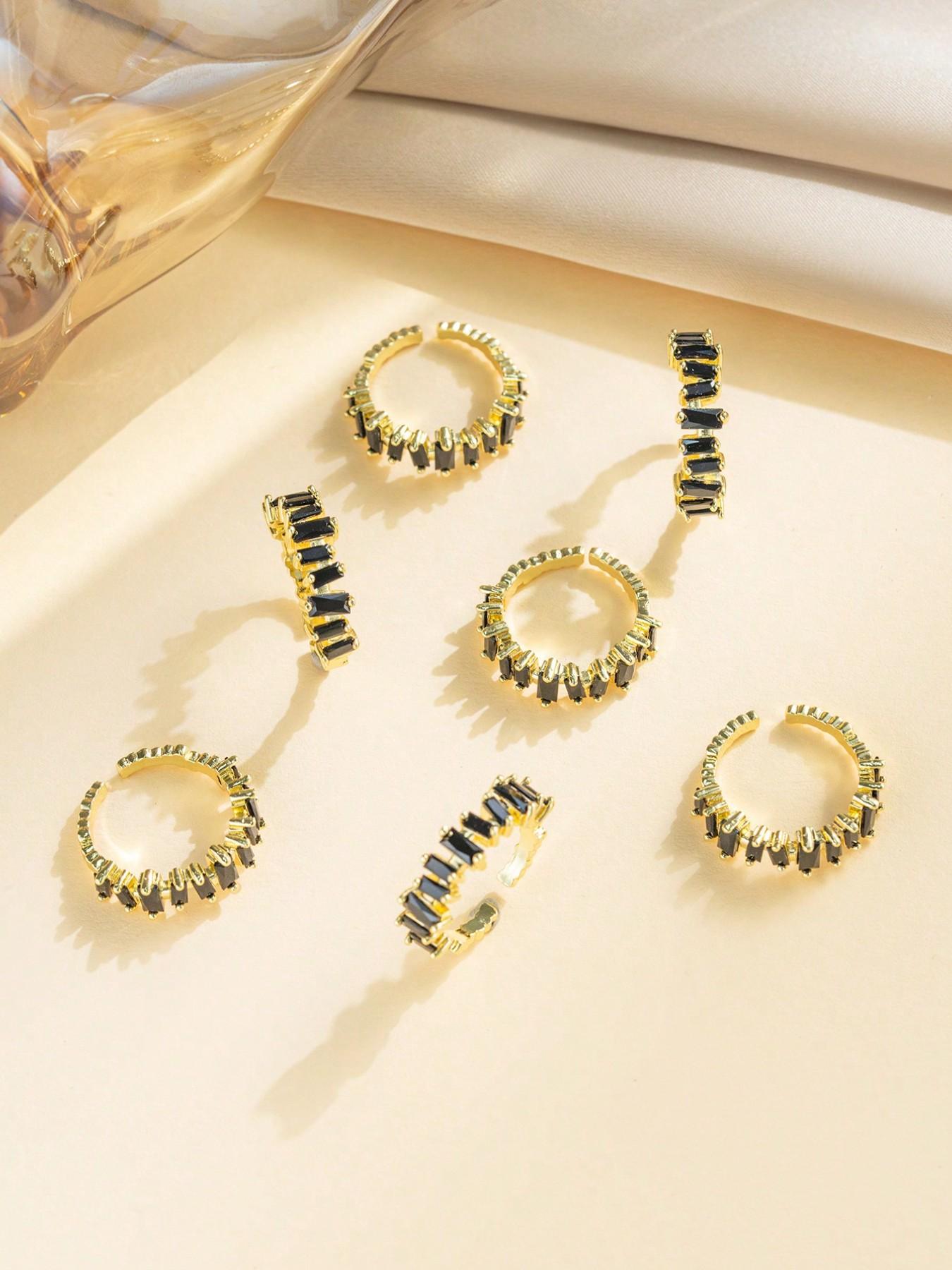 1 pc edgy Gothic Cool Girl Black Zircon Adjustable copper Open Ring Suitable For Women Everyday Wear, Office, Party, Date Night, Street Style ring jewelry  , Valentines Day girlfriend Gift