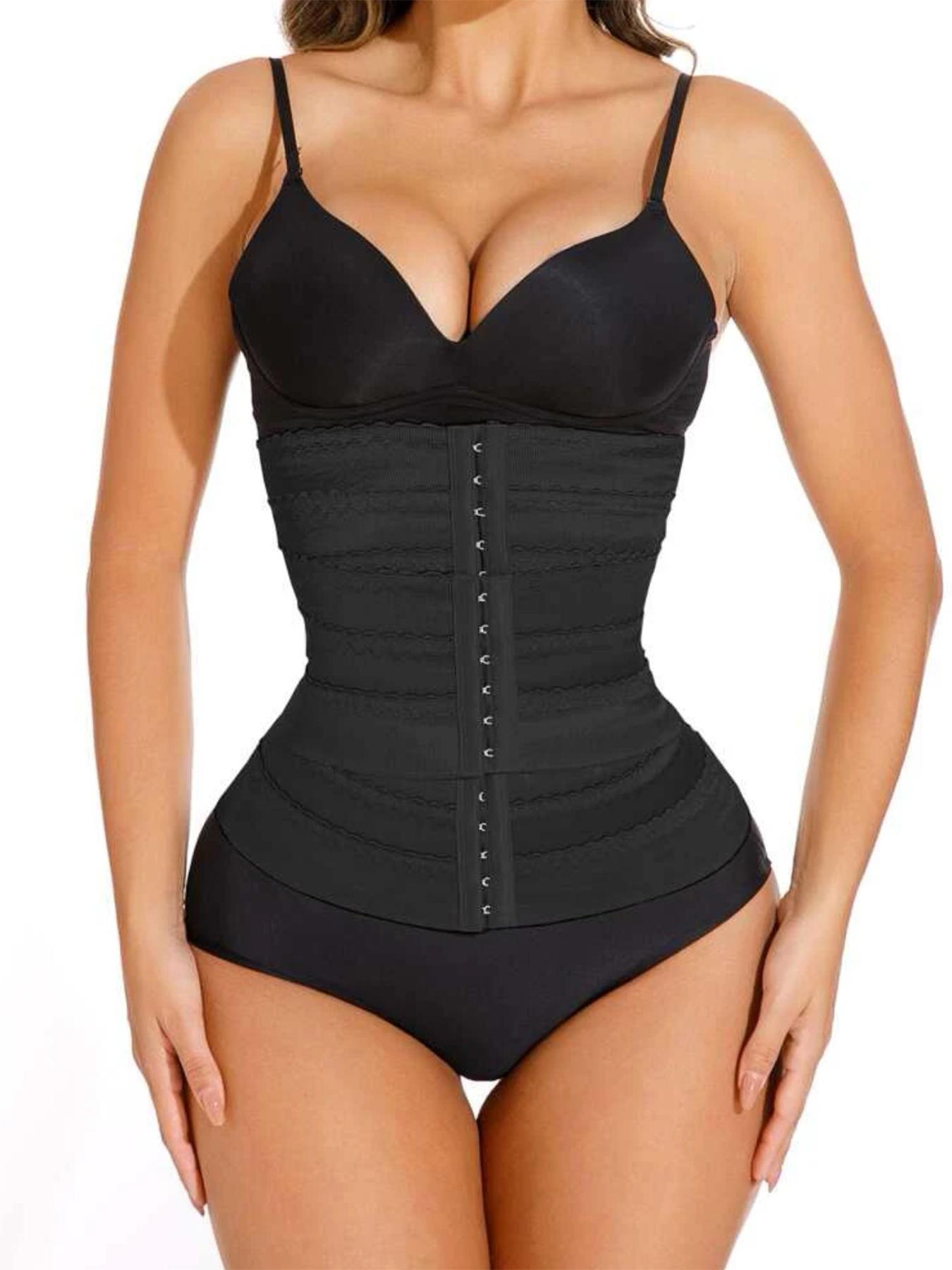 Women's Solid 3-sectional Hook & Eye Waist Trainer, High Stretch Tummy Control Corset Waist Shaping for Daily Wear, Women Shapewear Clothes Adjustable Halloween dailydrip comfyessentials midsize tiktokshopbacktoschool Underwear Womenswear