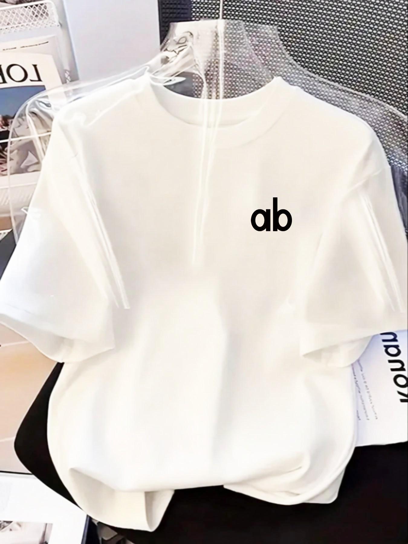 Women's Summer Spring New Ab Letter Print Round Neck T-Shirt, Loose Fit Slimming, Casual Comfortable Breathable, Perfect for Daily Wear