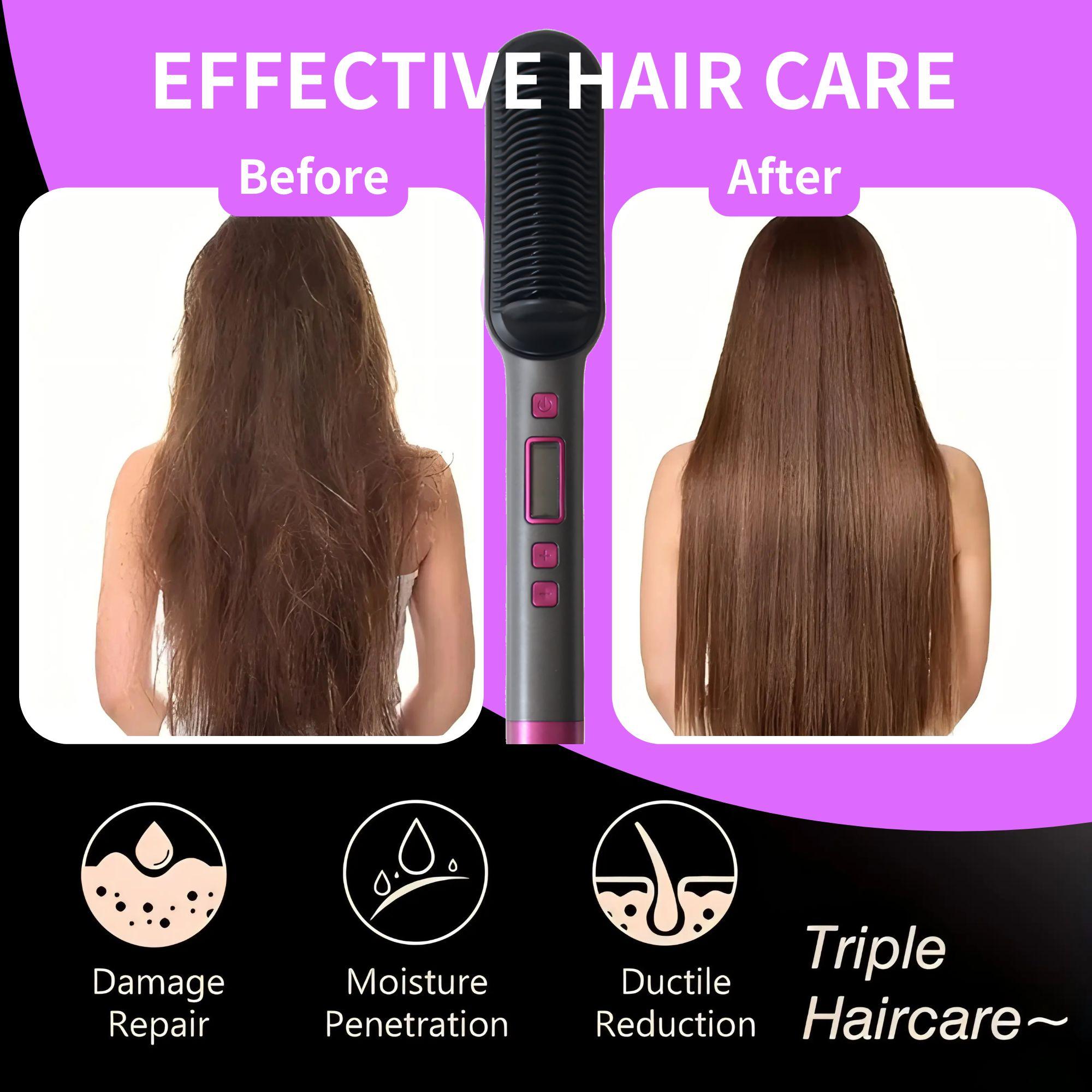 Professional Straightening Comb, Ceramic Flat Iron Brush, Fast Heating, Adjustable Temperature, Dry & Wet Use, Best Gift for Women