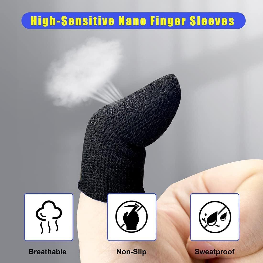 20PCS Gaming Finger Sleeves E-Sports Light Model, 0.15mm Superconducting Nanofibers, Smooth Feel, Anti-Sweat, Extremely Thin, Fit All Touchscreen Devices Black Edge