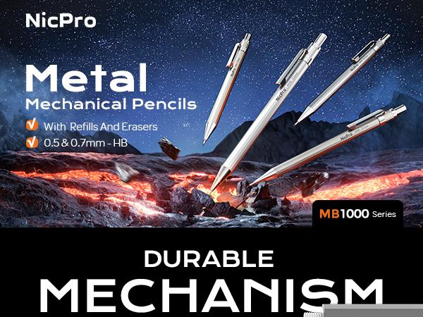 Nicpro 8Pack Metal Mechanical Pencils Set with 0.5mm & 0.7mm Pencils HB Lead Refills 3Packs of 4B Erasers & 9Packs of Eraser Refills Includes Case, Office Supplies, Writing Tools, Stationery