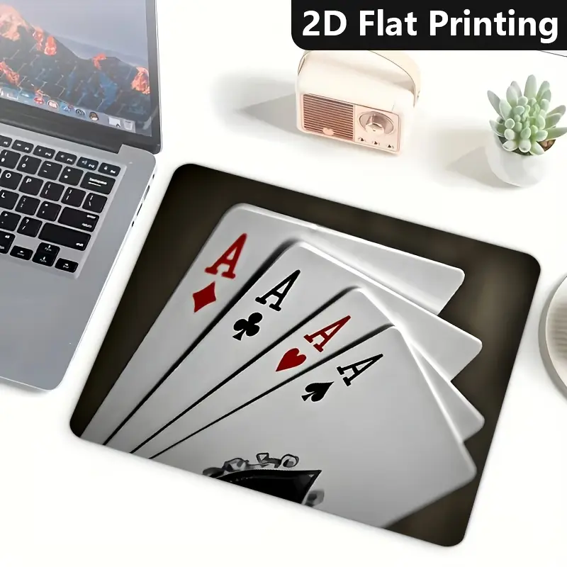 Four Aces Playing Cards Mouse Pad, Laptop And Computer Desktop Additions - Office And Home Use, Non-Slip Desktop Mouse Pad