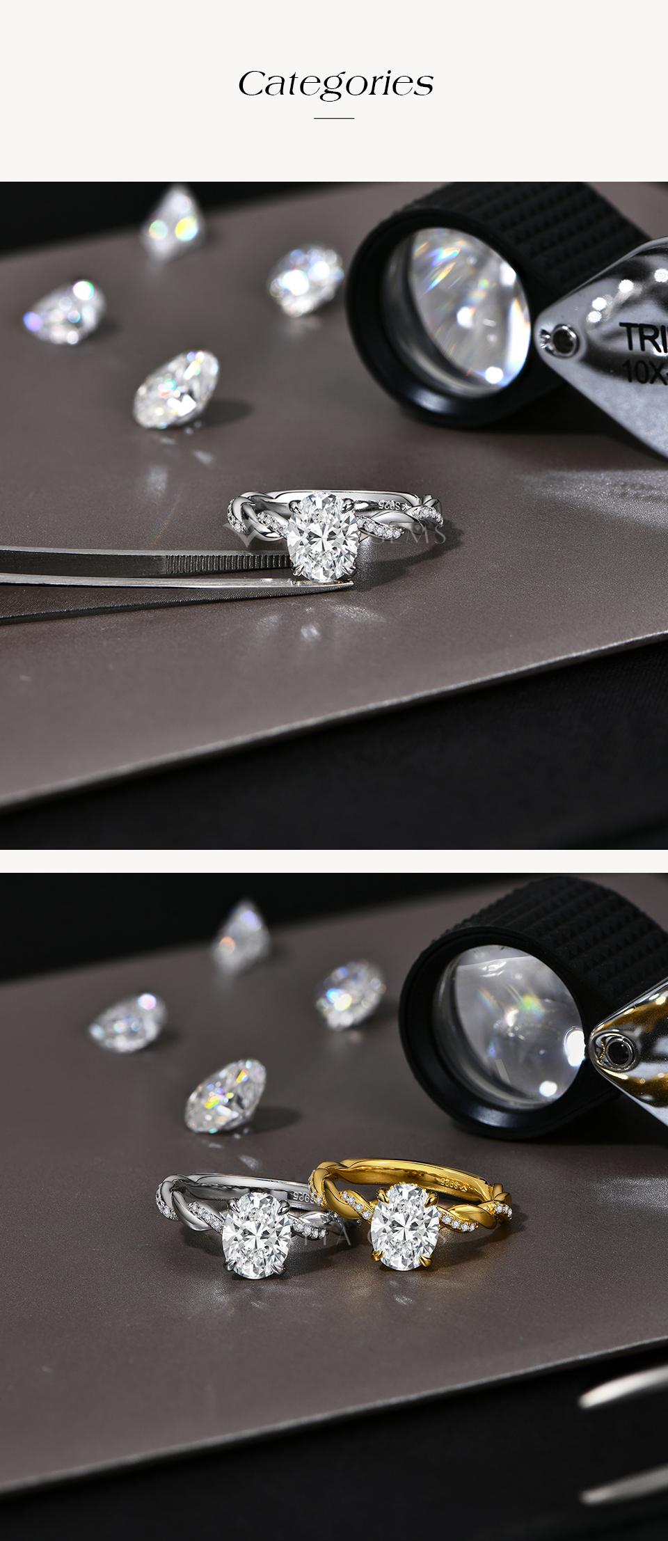 2CT Oval Shape Special Design D VVS1 Synthetic Moissanite Ring  for Women Birthday Gift Jewelry R206