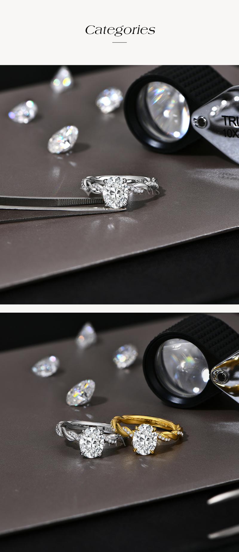 2CT Oval Shape Special Design D VVS1 Synthetic Moissanite Ring  for Women Birthday Gift Jewelry R206