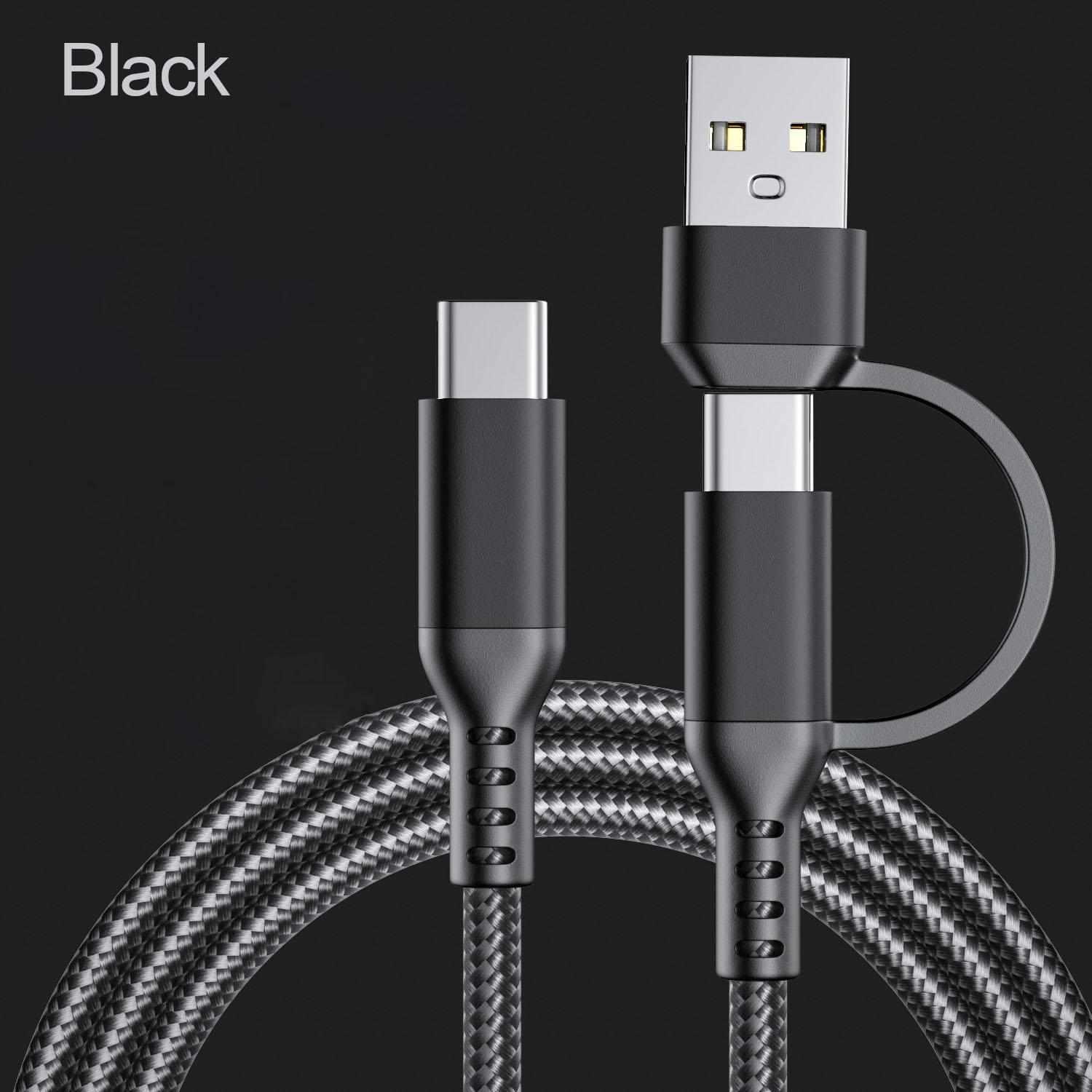 Multi-functional 2-in-1 fast charging data cable, 2M long, made with high-density nylon braided cable body and metal casing design, compatible with USB-C, Type-C-C, iPhone/15/16/Samsung/Galaxy/tablets/laptops, allowing fast charging for multiple devices,