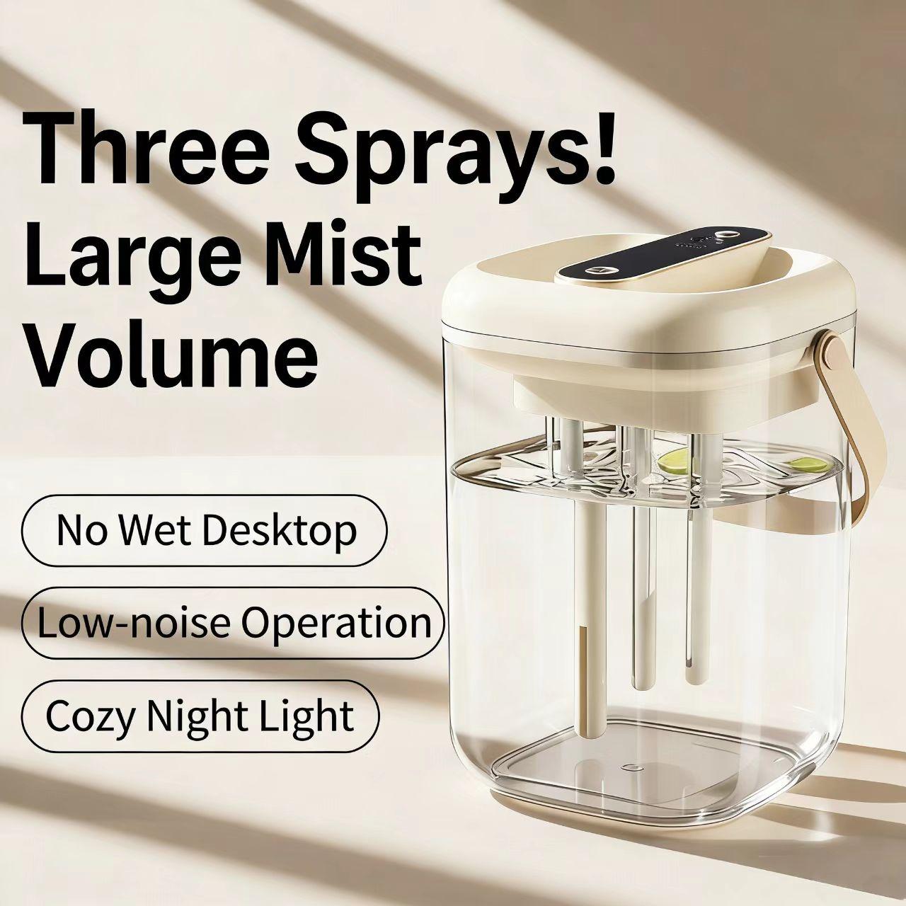 2L Large Capacity Humidifier with Three Spray Nozzles, Smart Display, Ai Moisture Control, Quiet Operation, Ideal for Living Room, Bedroom, Office