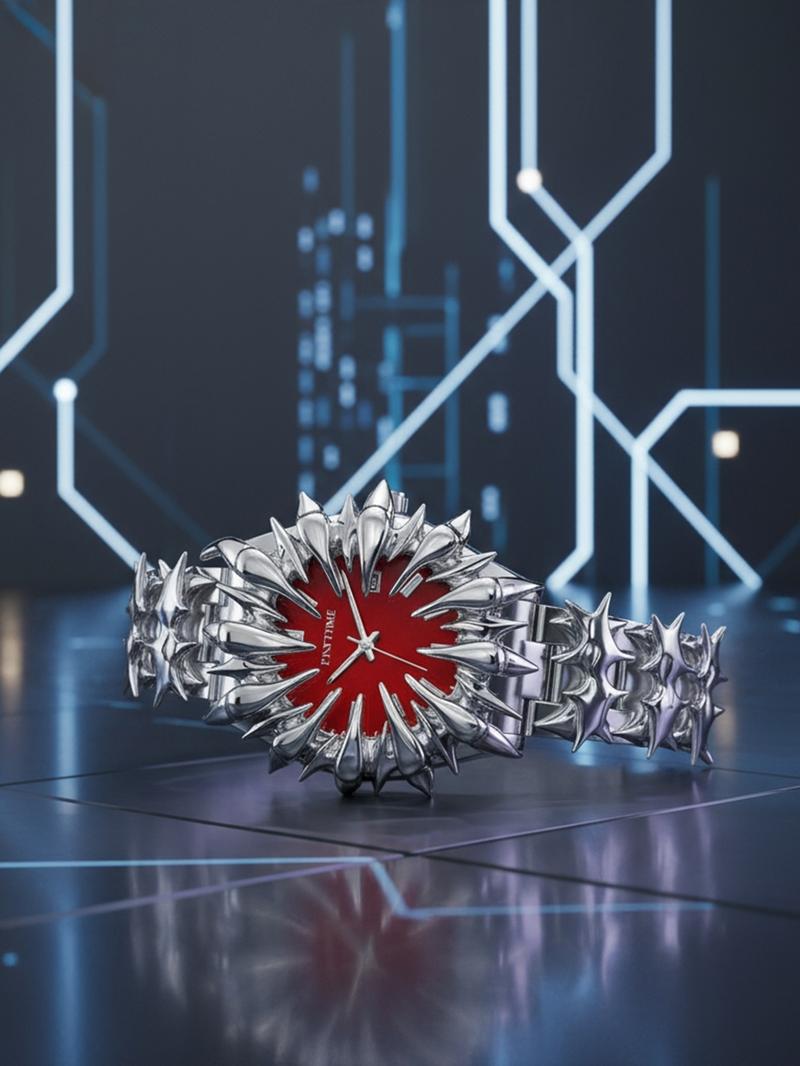 Handmade Quartz Analog Watch, Original European Style Vampire Dragon Scale Spike Design, Unisex Small Batch Wristwatch, Unique Jewelry Accessory