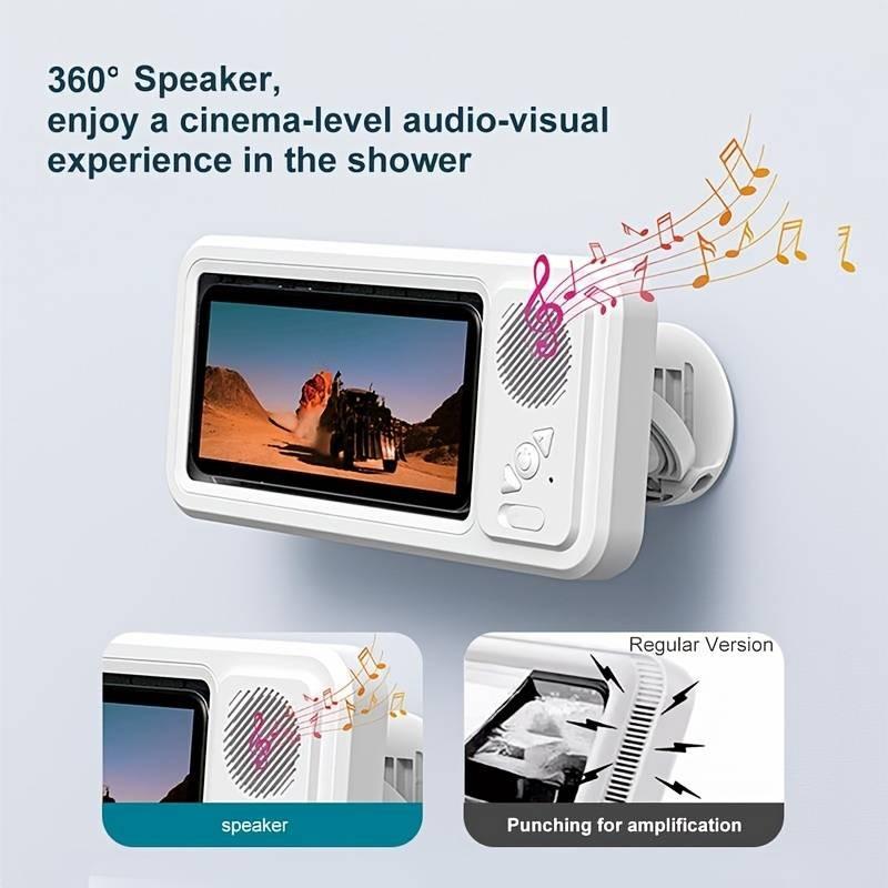 Waterproof box-type speaker, Rechargeable waterproof speaker, Multifunctional speaker, 360° touch screen, watch movies, listen to music, phone holder, audio shower stand, bathroom, kitchen, swimming pool, holiday gift