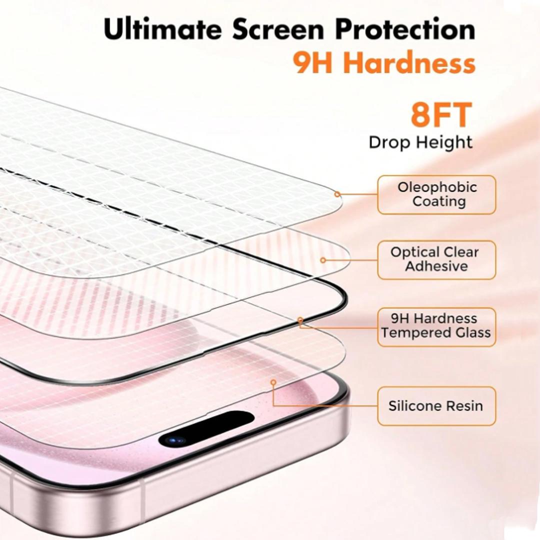 3Pcs Tempered Glass Compatible With iPhone17 Air 16e 15 14 13 12 16 Pro Max Screen Protector Compatible With iphone 11 13Mini 7 8 14 Plus SE X XS 14Pro Phone Screen Protector, Phone Accessories Waterproof Shockproof Anti-Fall Anti-Fall Scratch Resistant