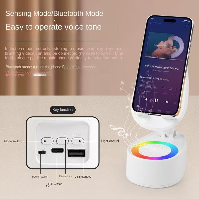 2025 Wireless Speaker Phone Holder 1 Count Rechargeable Ambient Light Speaker Bluetooth-compatible for Home & Outdoor Use Compatible with iPhone & Android Audio Black