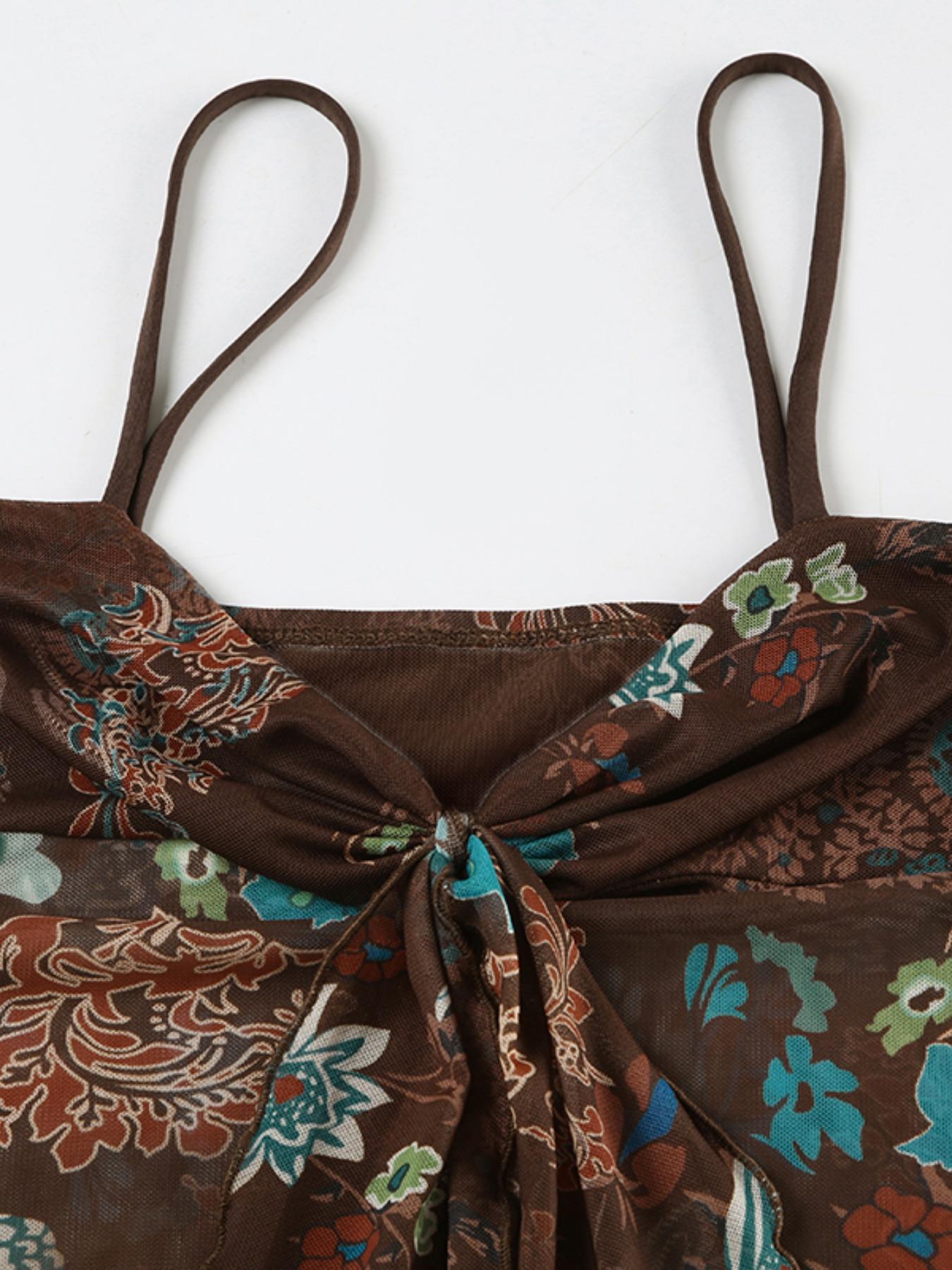 Women's Floral & Paisley Print Cami Top, Boho Sleeveless Spaghetti, Vintage Casual Top for Summer, Women's Clothing for Daily Wear