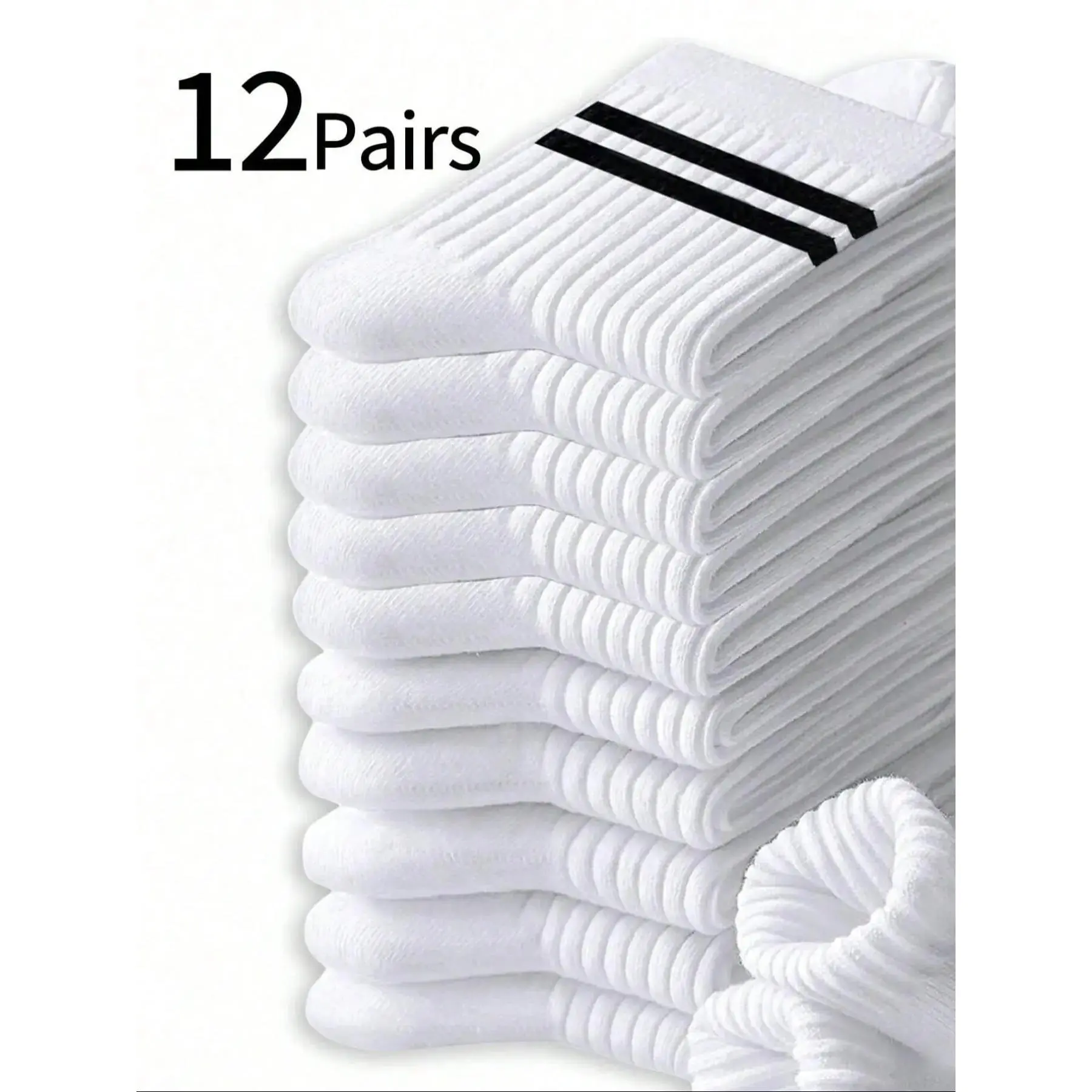 12 Pairs Teen Girls Crew Socks, Striped Anti-Odor Mid-Calf Socks, Comfortable Soft Basketball Socks, Spring & Fall, Unisex Student Socks, Casual Comfy Socks