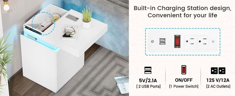 Sikaic Nightstand With Sliding Top Charging Station And LED Lights Furniture Bedroom Modern Design Bedside Table Drawer Home Sikaic Nightstand With Sliding Top Charging Station And LED Lights Furniture Bedroom Modern Design Bedside Table Drawer Home