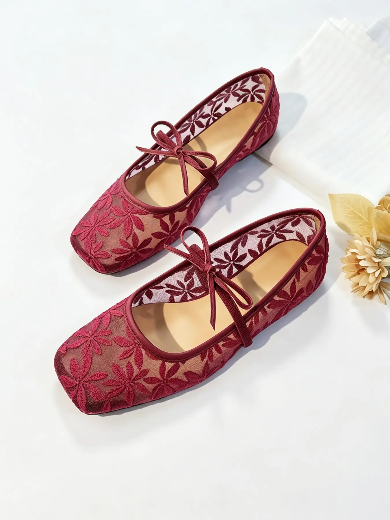 Women's Hollow Bow Design Mary Jane Shoes, Casual Net Upper Rubber Sole, Everyday Wear, Perfect for Skirts, European Style, Shoes Flats