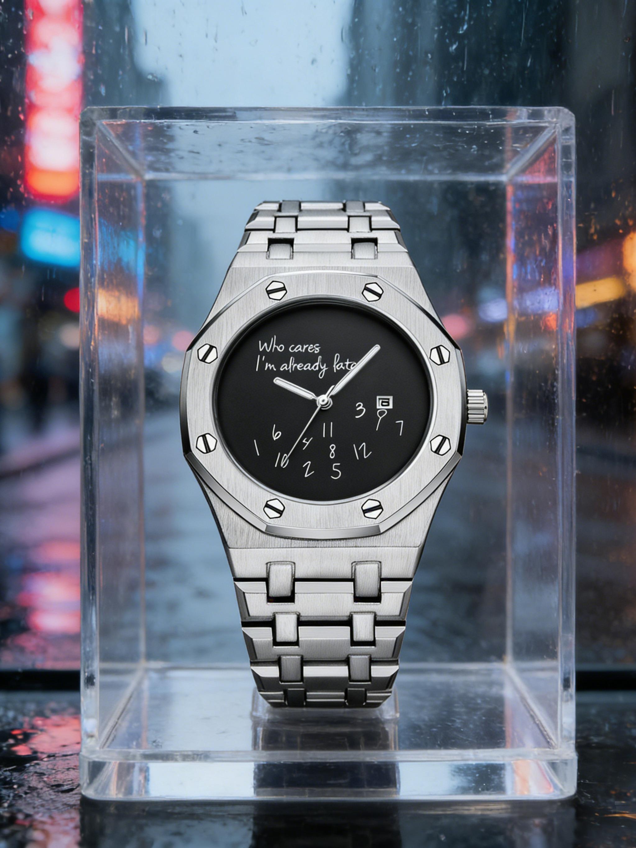 Men's Steel Band Watch, Round Dial Design, Graffiti Number Pattern, Casual Vintage Fashion, High-End Men's Watch, Trendy Gift Recommendation, Quartz Watch