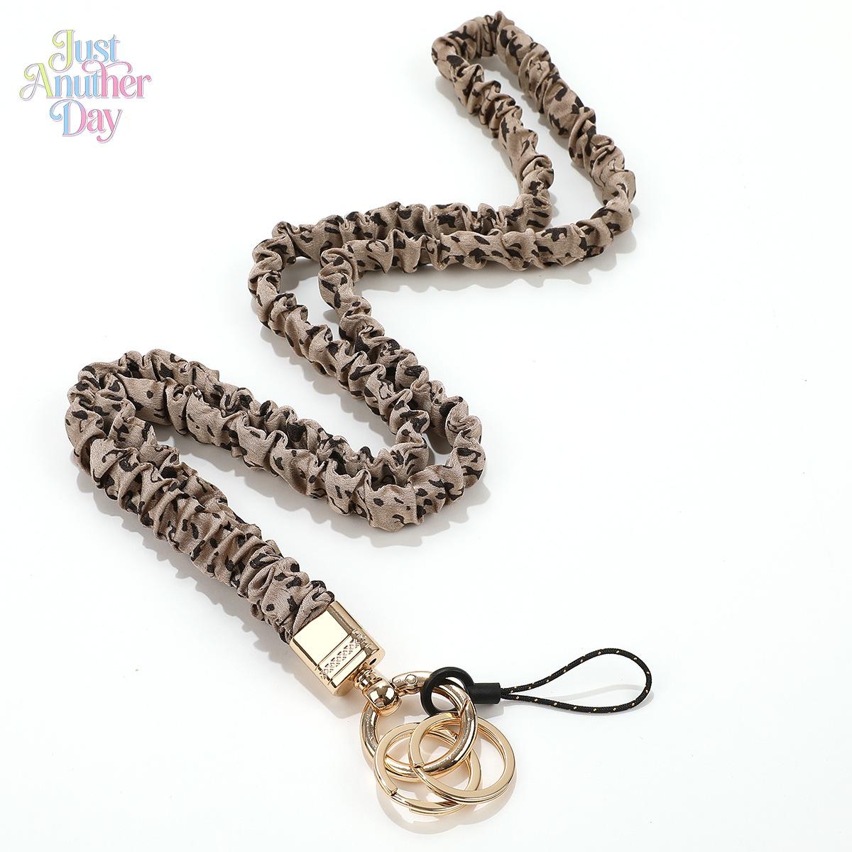 New Scrunchie Style Elastic Lanyard, stretchy pleated fabric strap with gold-tone hardware, multi-functional for ID badges, keys, and phones, available in trendy prints and solid colors, soft, comfortable, and durable for everyday use, Accessories, Mobile