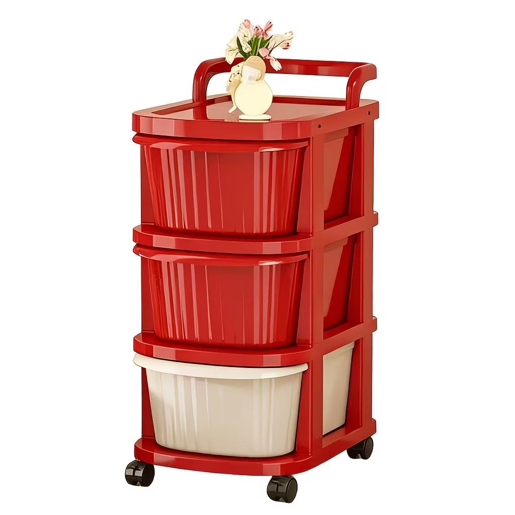 3-Tier Large Capacity Drawer Storage Cabinet with Wheels, Multi-Layer Plastic Organizer, Space-Saving and Easy Assembly, Bedroom Living Room