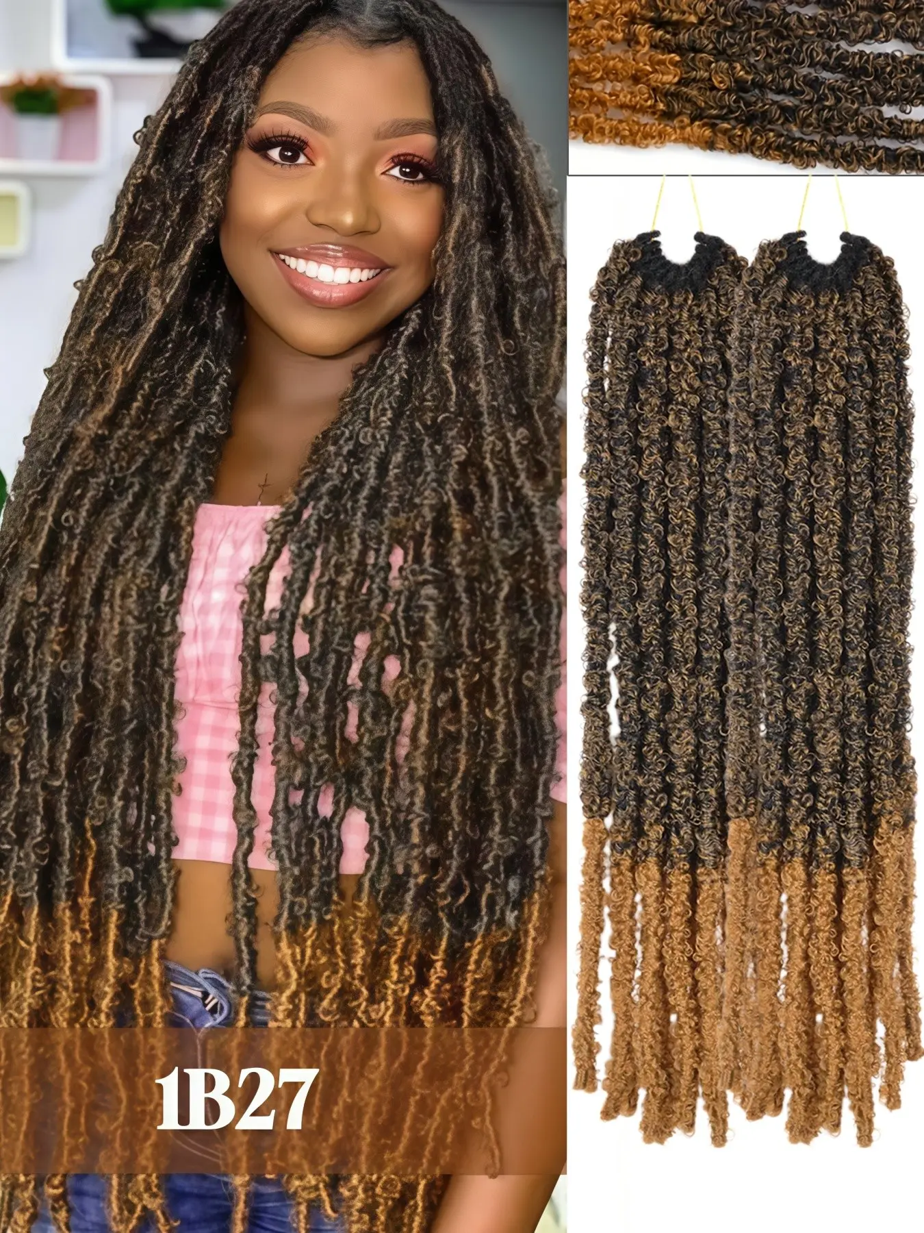 Butterfly Locs Crochet Hair 30 Inch ,2 Pcs Pre-Twisted Synthetic Crochet Locs Pre-Looped Distressed Faux Braids