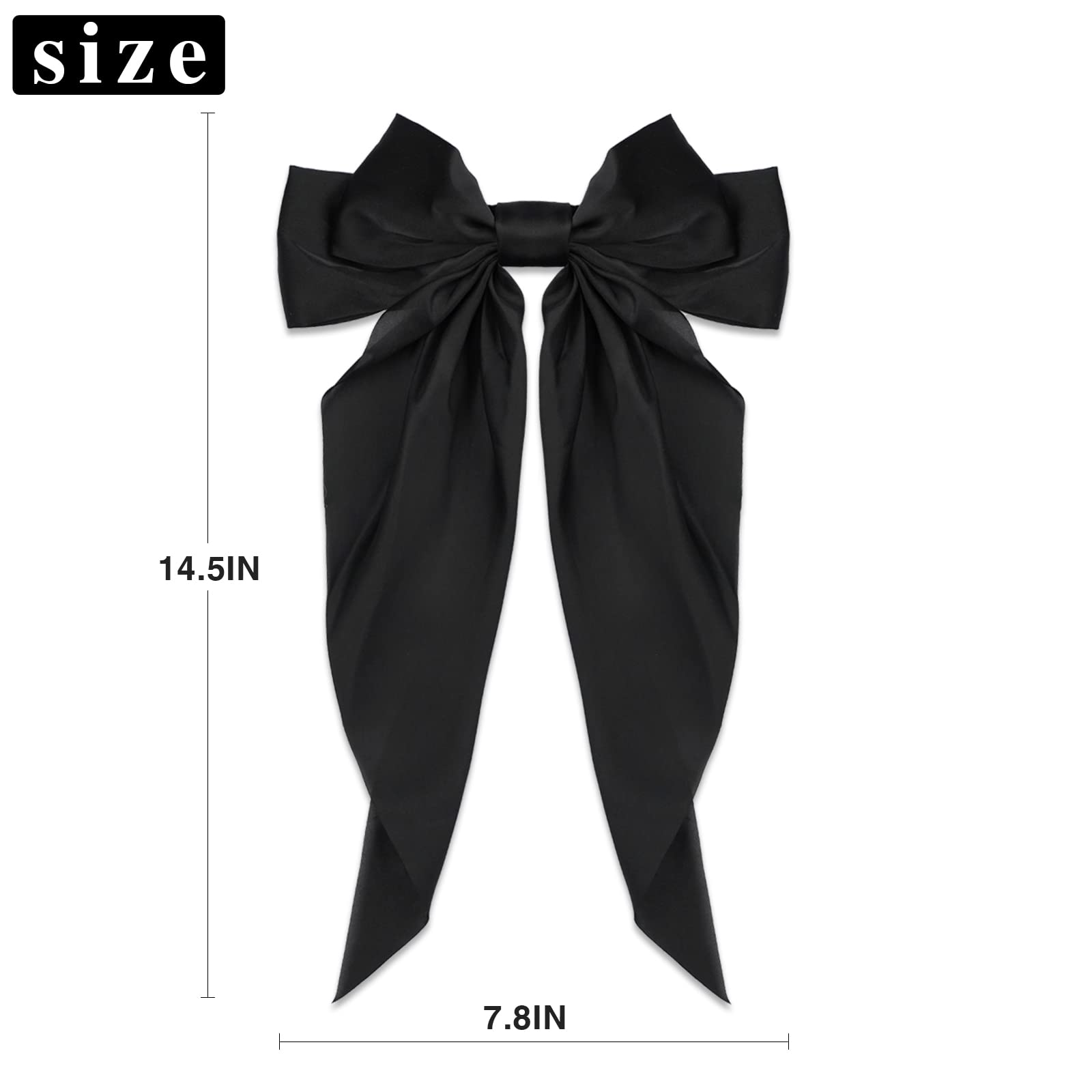 Big Bow Hair Accessories 2pcs - Long Tail French Satin Silky Barrettes for Women and Girls, Black, Burgundy, Red Bows for Birthday, Party, Show, hair clips Fashion