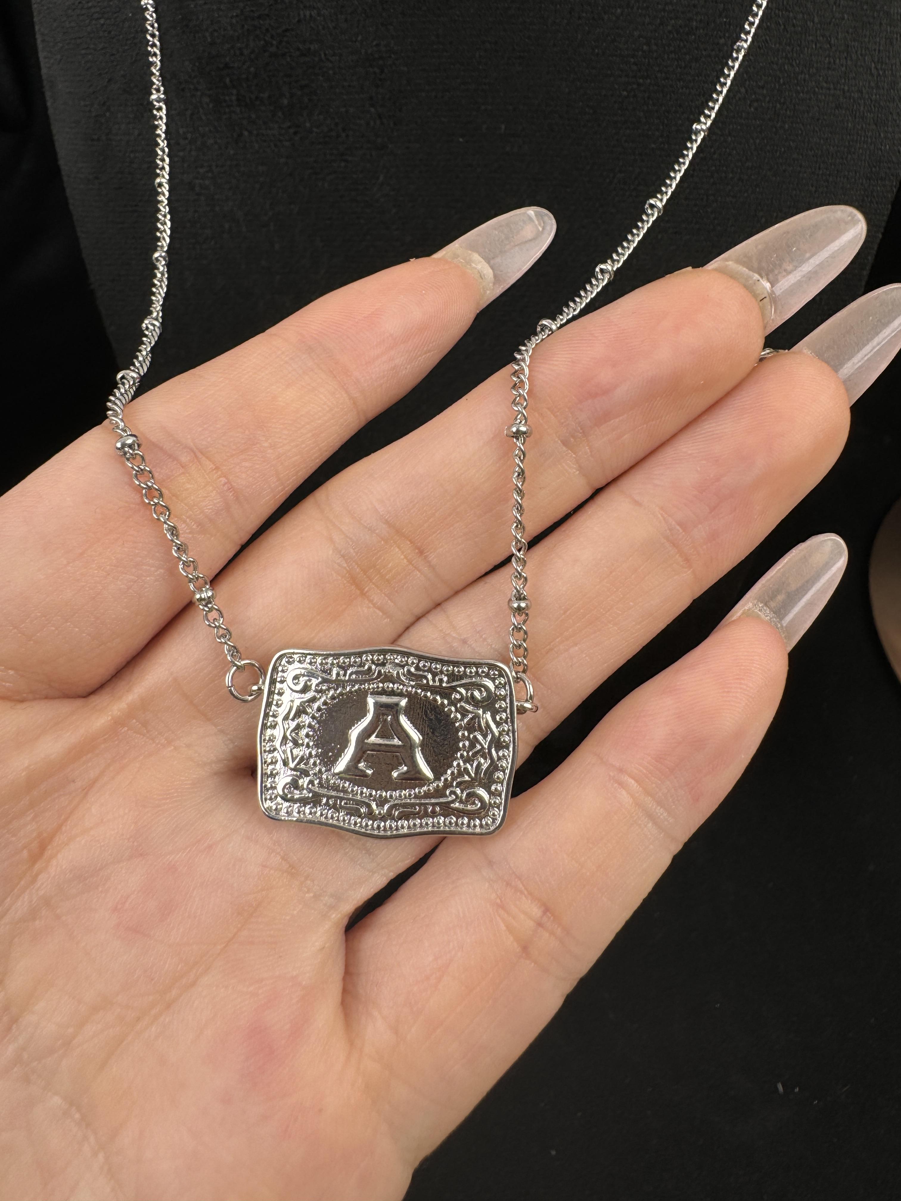 26-letter belt buckle necklace, embossed  necklace, belt buckle-shaped necklace, in stock