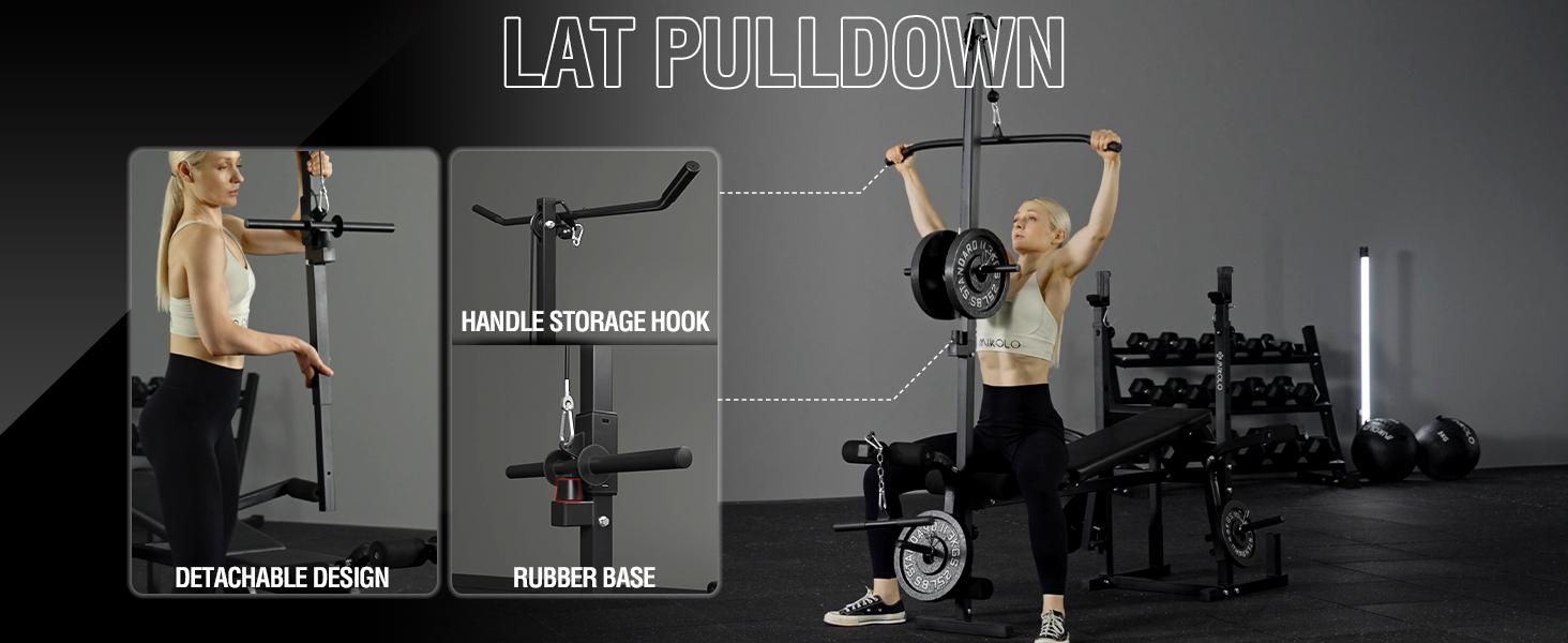MIKOLO 8-in-1 Olympic Adjustable Weight Bench with Leg Extension/Curl | Multi-Functional Home Gym Equipment for Full Body Workout, Strength Training, Fitness Equipment for Men Women Barbell Rack Lat Pulldown BarMIKOLO MIKOLO 8-in-1 Olympic Adjustable Weight Bench with Leg Extension/Curl | Multi-Functional Home Gym Equipment for Full Body Workout, Strength Training, Fitness Equipment for Men Women Barbell Rack Lat Pulldown BarMIKOLO