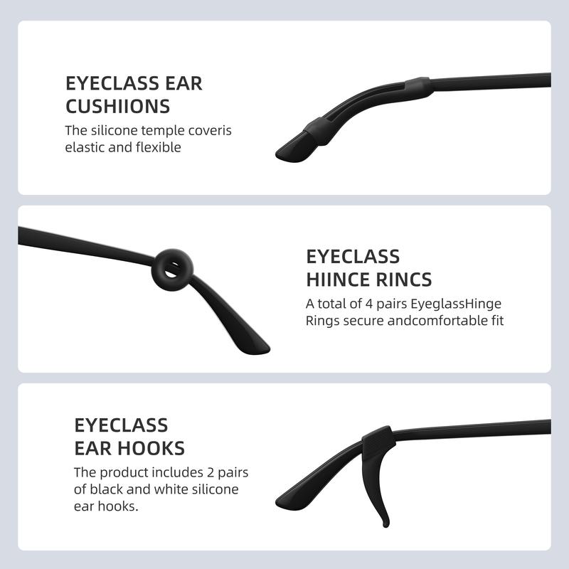 45 Pcs Eyeglasses Anti-Slip Retainer Kits, Includes 6 Air Cushion Nose Pads (Screw-Type) + 12 Anti-Slip Adhesive Nose Pads + 8 Round Ear Grips + 4 Silicone Ear Hook Holders + 4 Temple Tip Sleeves + 1 Cleaning Cloth   Reading Glasses Holder