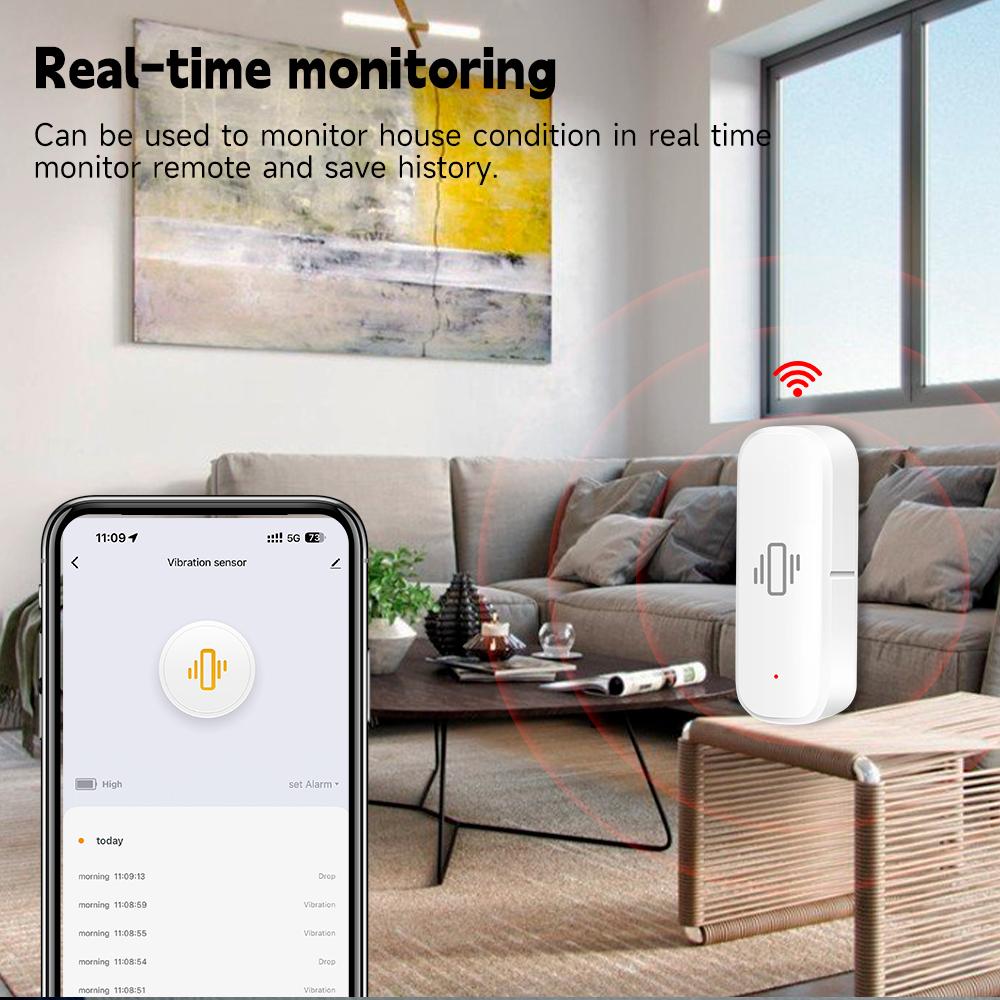 Tuya Wi-Fi/Zigbee intelligent vibration sensor Motion Sensor mobile phone remote security alarm system intelligent linkage app Google vibration senso intelligent life APP real-time monitoring of movement vibration alerts records