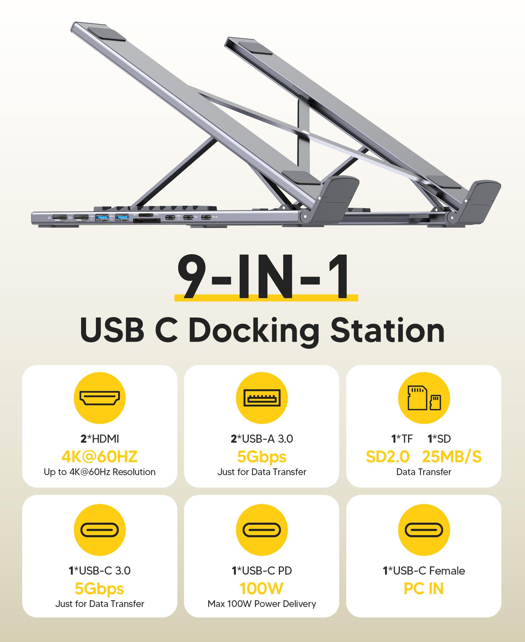 Nine-In-One Laptop Docking Station Stand, Tablet Holder, Multi-Function Computer Accessory, Durable & Space-Saving Design
