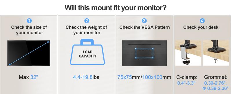 Single Monitor Desk Mount for 13''-32'' Monitors MU8013B Freelift