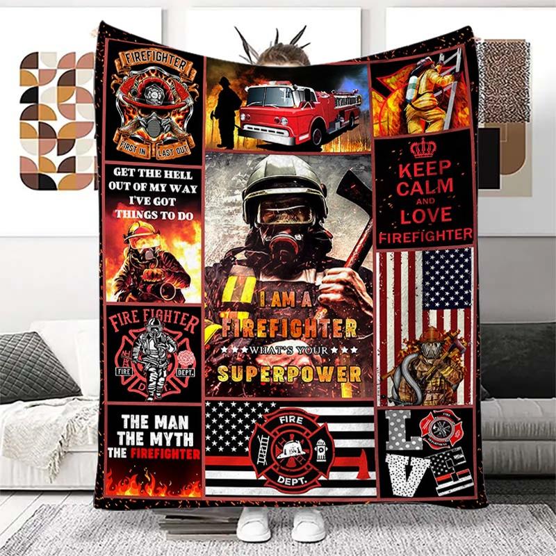 Firefighter Pattern Blanket, 1 Count Firefighter Themed Blanket, Soft Warm Throw Blanket, Air-conditioned Room Blanket, Warm Nap Blanket for Home