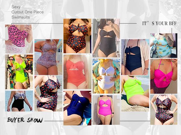 Tempt Me Women Sexy Cutout One Piece Swimsuits Tummy Control High Waisted Halter Front Tie Knot Bathing Suit Plus Size Full Coverage Swimsuit for Women