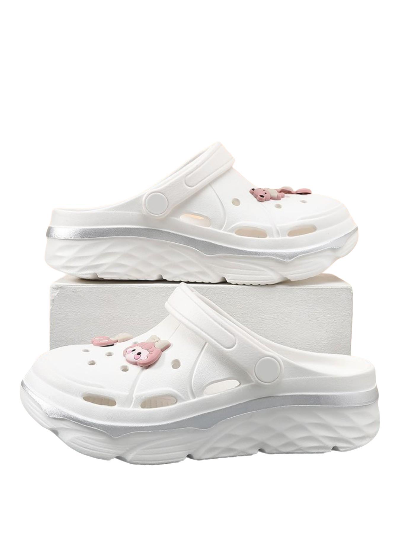 Women's Thick Sole Heeled Sandals, Floral Bow Design, Anti-Slip Lightweight Garden Shoes, DIY Accessories, Comfortable & Stylish