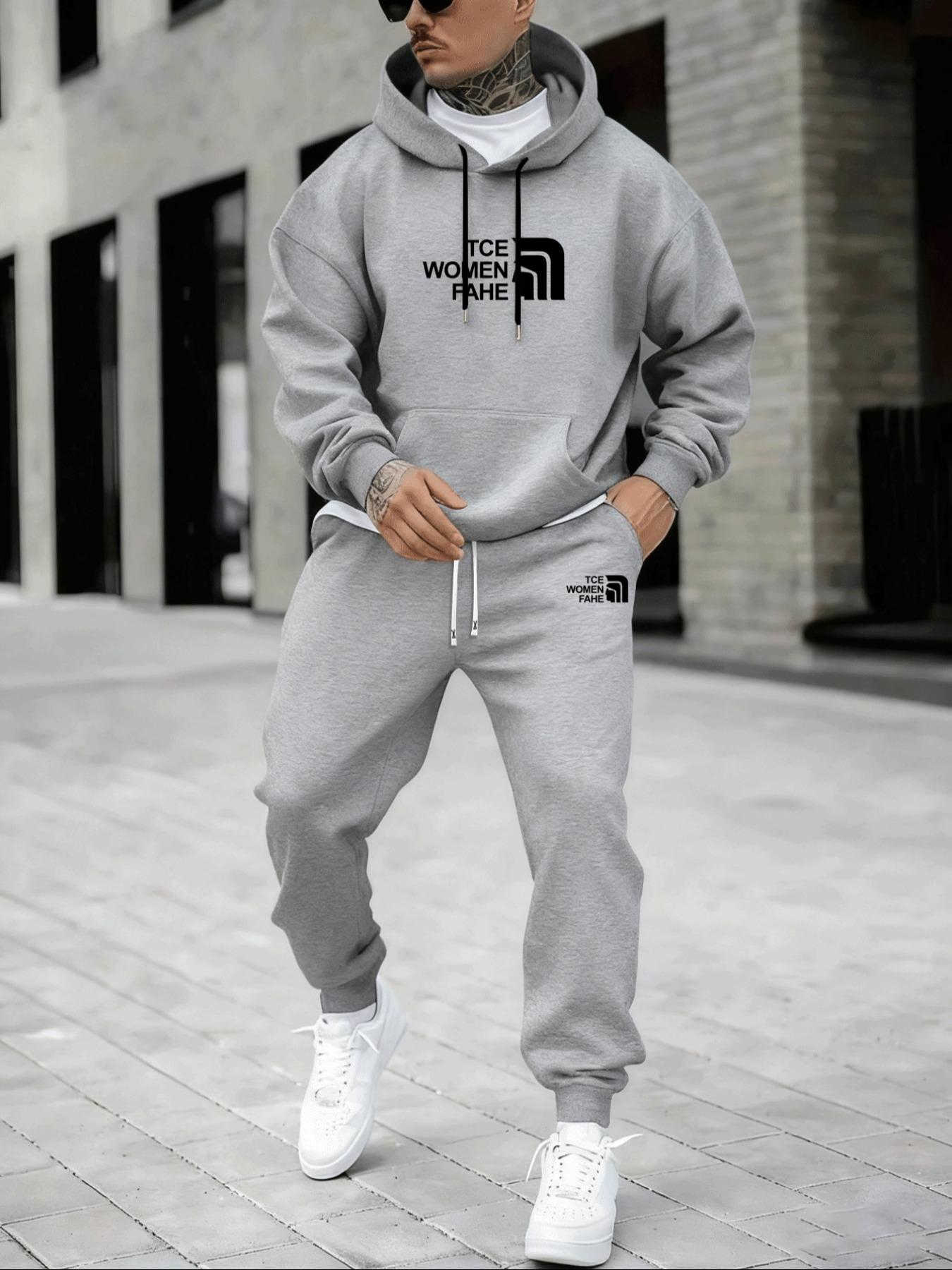 Hypemode Plus Size Set, Letter Print Hoodie & Jogger Pants, Casual Style, Comfortable Fit, Daily Wear, Fall & Winter Fashion