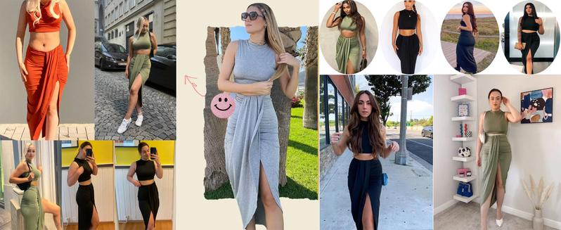 ZAFUL Women's Casual Sleeveless Summer Two Piece Outfits Crop Top & Side Split Draped Ruched Maxi Skirt Set Solid Suiting Minimalist Black Basic Clothes Womenswear Short