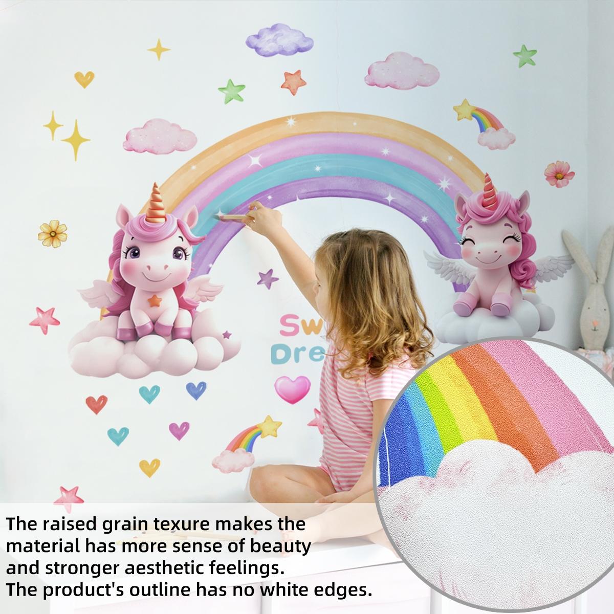 Rainbow Cloud Unicorn Wall Decals Set, 2 Sheets (30x90cm), Home Decor for Living Room & Bedroom, Easy-Remove Wallpaper Stickers