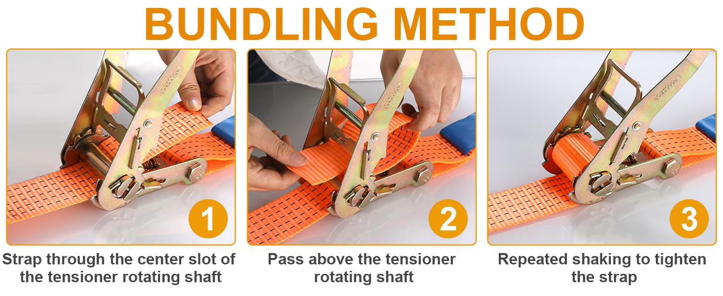 4-Pack 2 in x 27FT Double J-Hook Ratchet Straps with 11,000 lbs Break Strength, Heavy-Duty Truck Tie-Down Straps (Orange/Yellow) Industrial Hardware