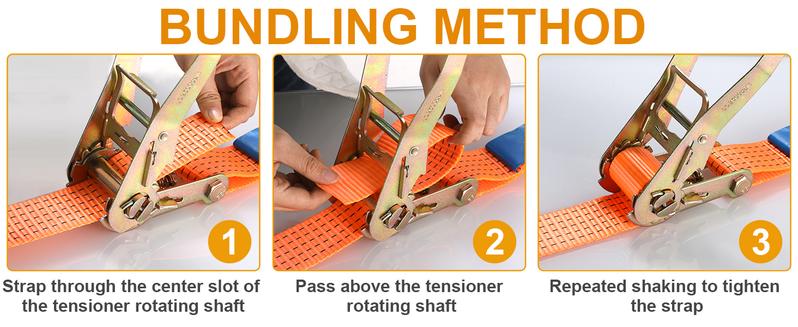 4-Pack 2 in x 27FT Double J-Hook Ratchet Straps with 11,000 lbs Break Strength, Heavy-Duty Truck Tie-Down Straps (Orange/Yellow) Industrial Hardware