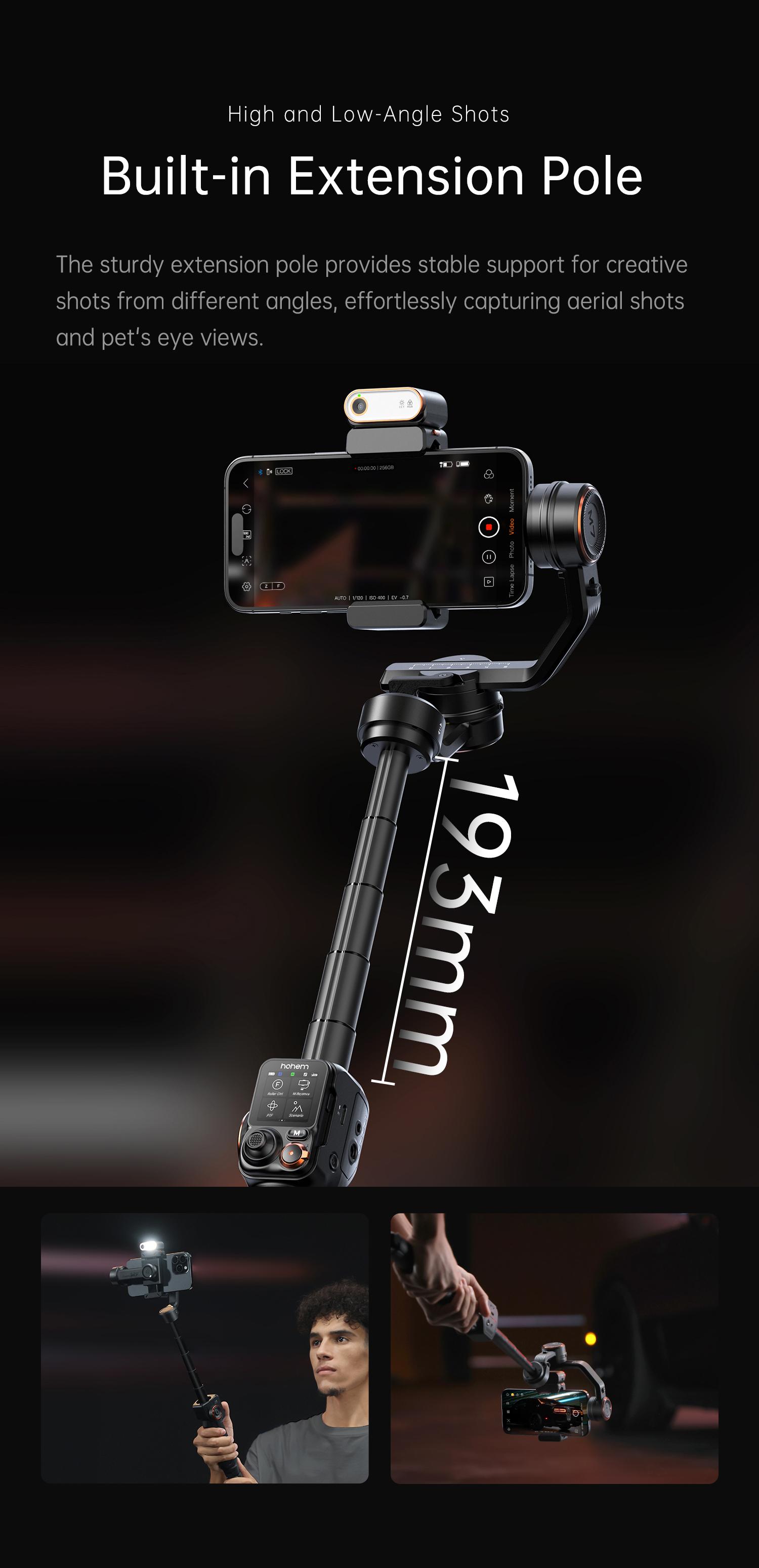 Hohem iSteady M7 AI Tracking Smartphone Gimbal Stabilizer 3-Axis with Magnetic Fill Light/AI Tracking Sensor for iPhone Android with 1/4-inch Color Tochscreen Display,Detachable Remote Controller, Max Payload 500g 2023 Upgraded