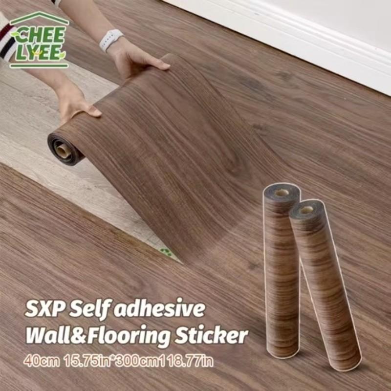 2 Rolls SXP Self-Adhesive Wall Floor Tiles, Peel and Stick 15.75"X118" Vinyl, Aluminum Foil Backing, Modern Wood Grain and Marble Pattern, 30 Colors Available, Home Decor, Easy to Apply Wall Film, Suitable for All Indoor Spaces