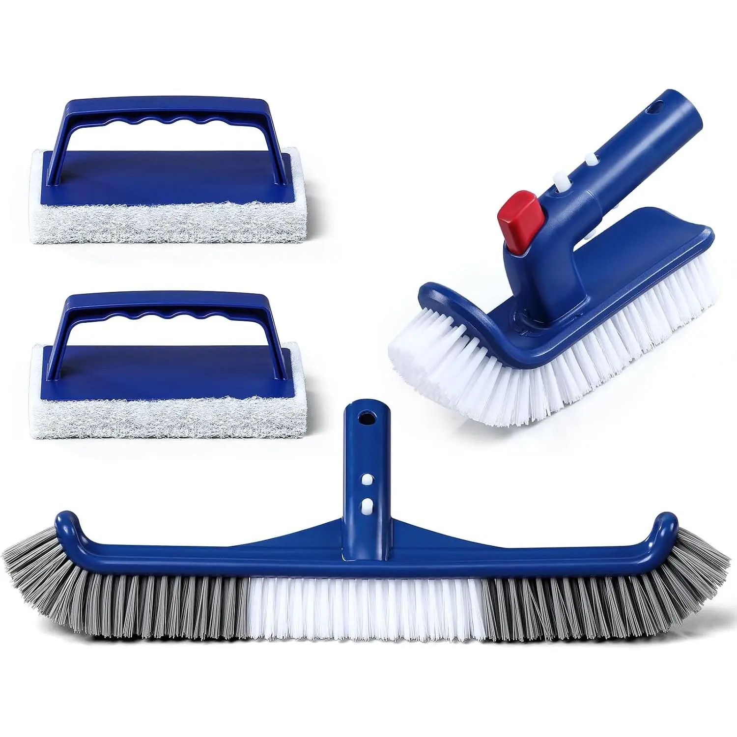 3-in-1 Full-Coverage Pool Brush  Set - Includes 17.5" Long Brush, Rotatable Handheld/Extension Pole Brush, Sponge Brush, Durable  Brush Set for Pool Floors/Corners/Steps