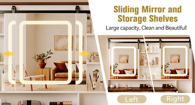 【Valentine's Day gift】Makeup Vanity Desk with Mirror & Lights | 4 Drawers & 3 Storage Shelves | Adjustable Tri-Color LED Light, Charging Station & Hair Dryer Stand Modern Furniture