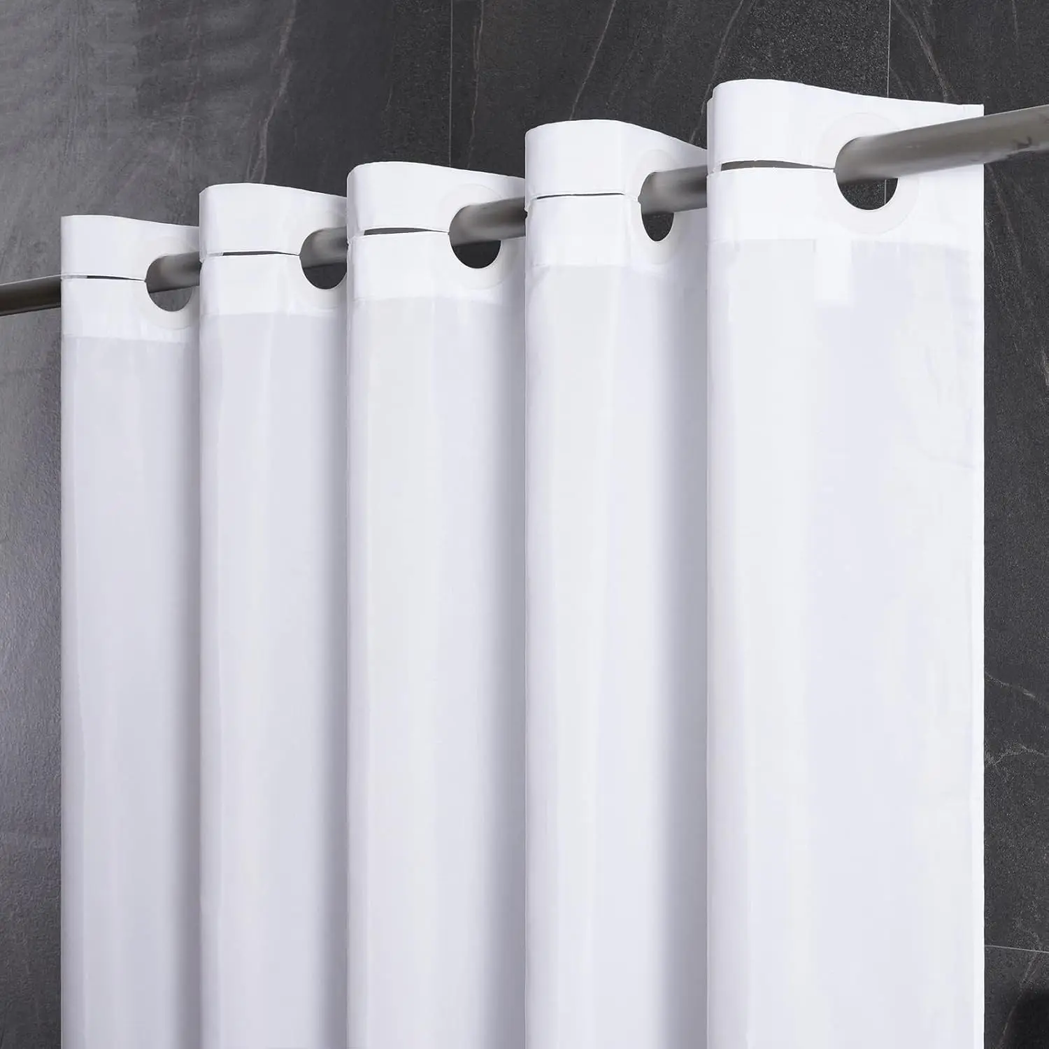 72x75 Waterproof No Hook Needed White Shower Curtain,Soft Polyester Fabric Bathroom Curtain with 10 Rustproof Split Grommet,Light Weighted & Washable, Hotel Style, Standard Size.