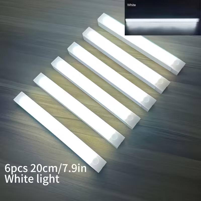 6-Piece LED Motion Sensor Strip Light, USB Rechargeable Adjustable Indoor Lighting, Ideal for Closet, Cabinet, Kitchen, Desk, Nightlight, Hallway, Stairs, Closet Lights 6-Piece LED Motion Sensor Strip Light, USB Rechargeable Adjustable Indoor Lighting, Ideal for Closet, Cabinet, Kitchen, Desk, Nightlight, Hallway, Stairs, Closet Lights